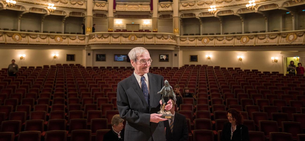 Stanislav Petrov receives the Dresden Prize, February 2013. Alamy Stock Photo.