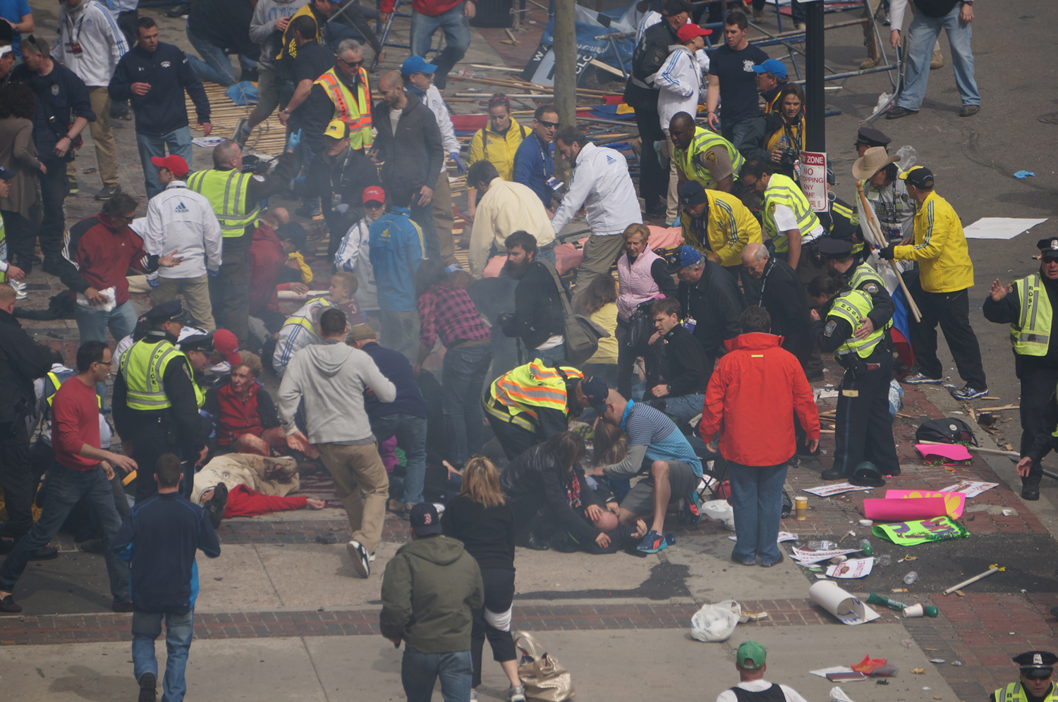 Aftermath of the Boston Marathon bombing, April 15, 2013.
