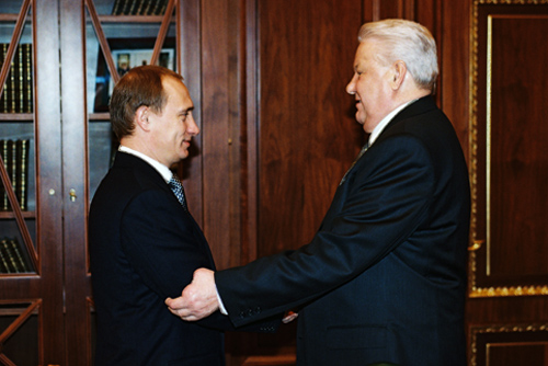 Vladimir Putin with Boris Yeltsin, Dec. 1999.