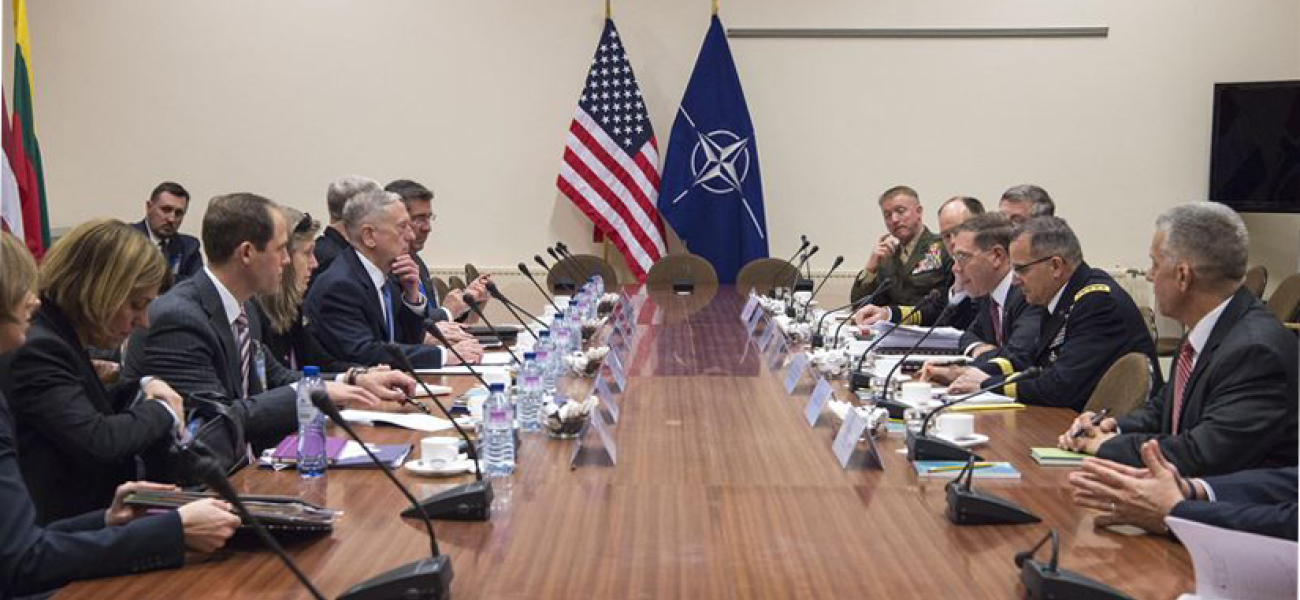 Defense Secretary Jim Mattis meets with members of the U.S. NATO mission in Brussels.
