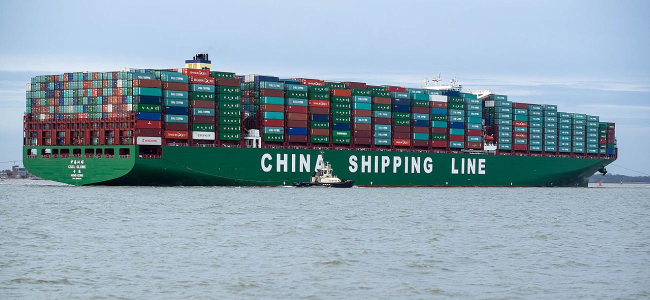 China Shipping Line shipping container on the ocean.
