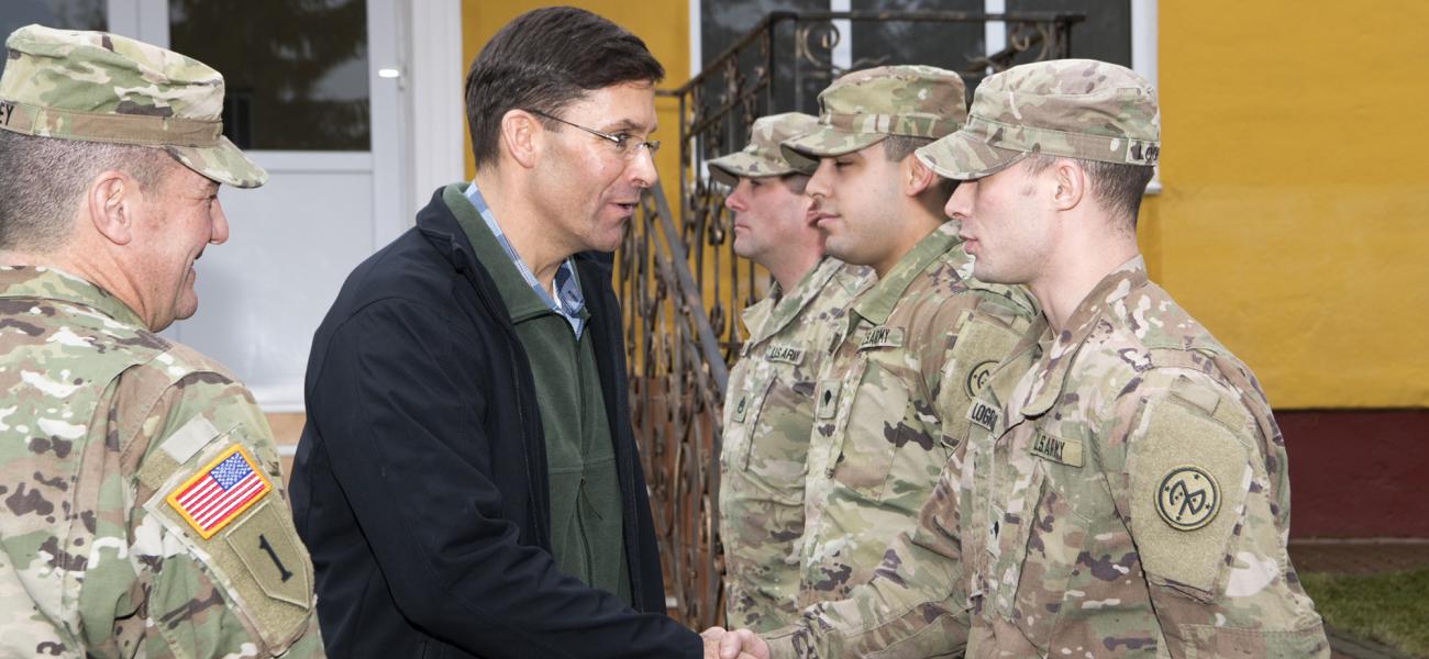 Esper visiting U.S. troops in Ukraine in early 2018.