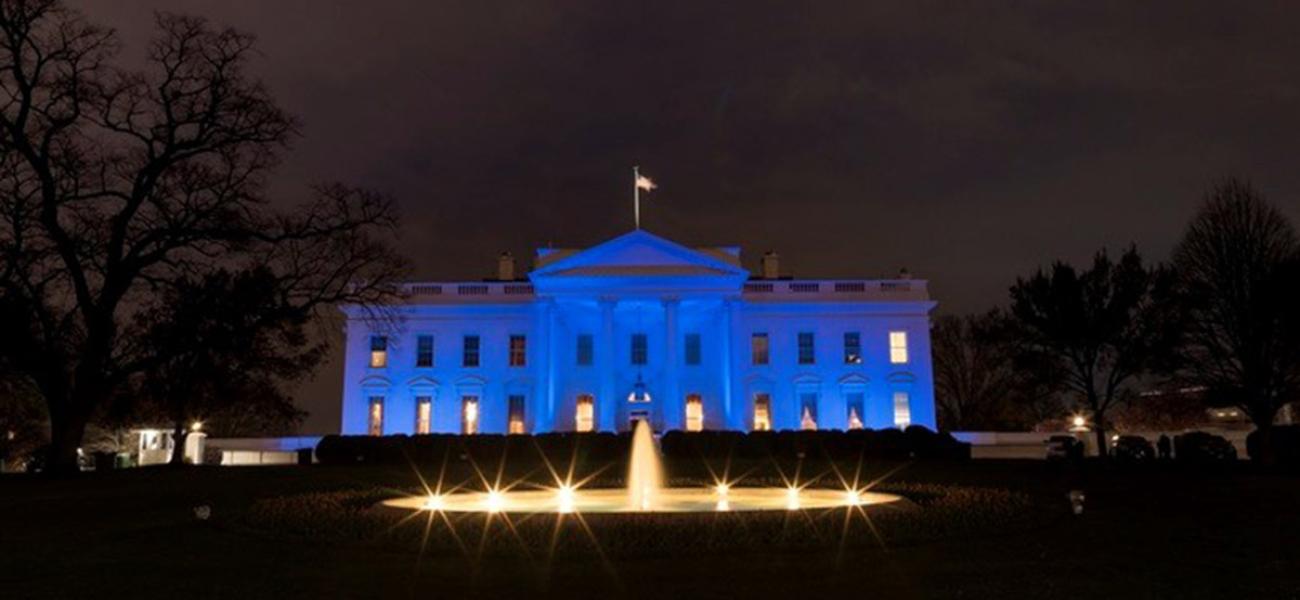 The White House at night.