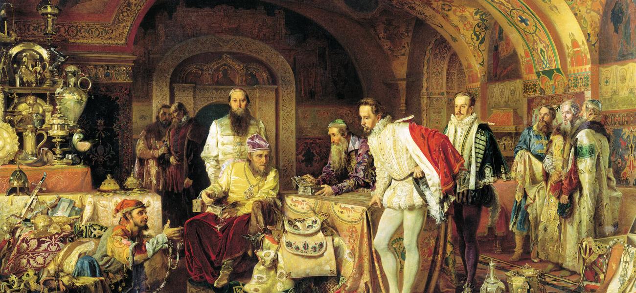 Ivan the Terrible showing treasures to Englishman Jerome Horsey